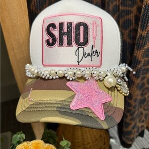 Camo and White Pearl Embellished Cap